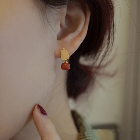 Web Based Benming Full Meat Southern Red Agate Sterling Silver Needle Earrings For Women