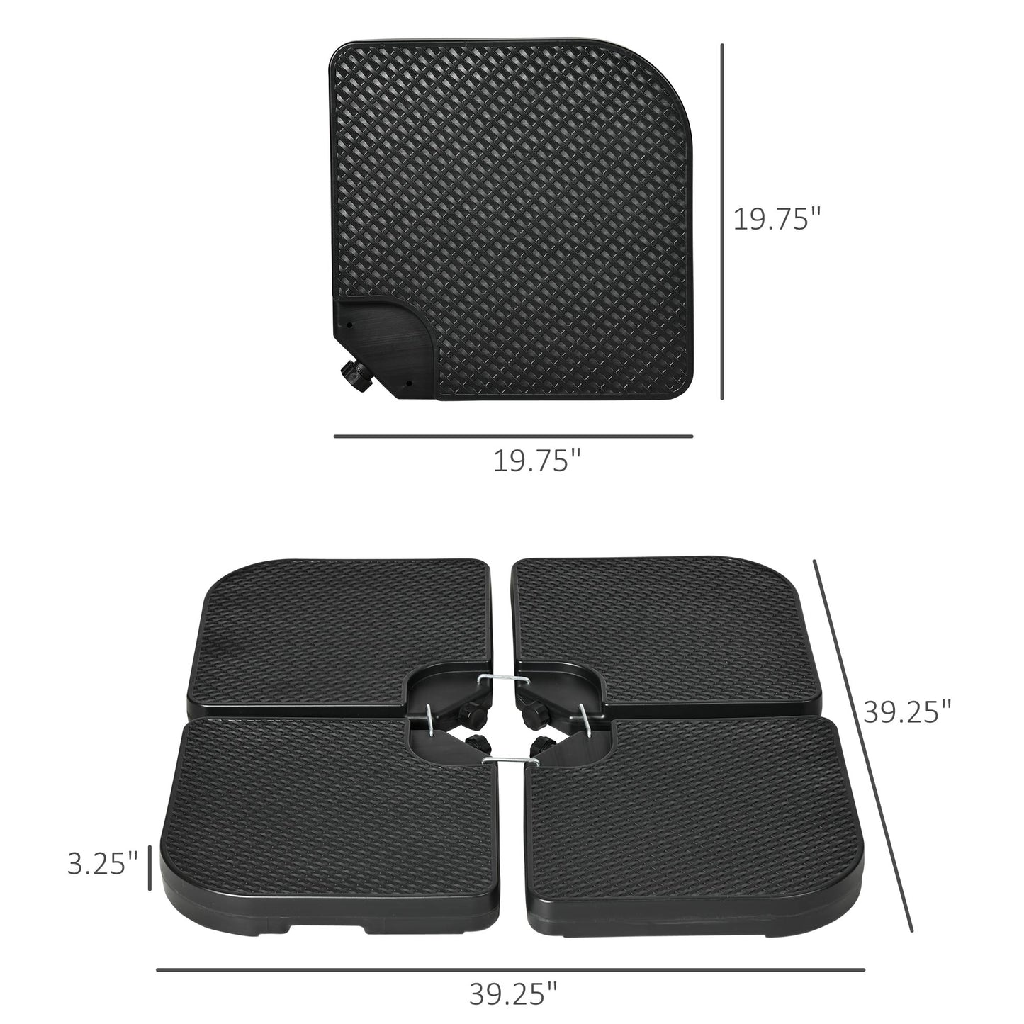 Web Based 4PCs 175lb Cantilever Patio Umbrella Base Weights, HDPE Water and Sand Filled Umbrella Weights, Black