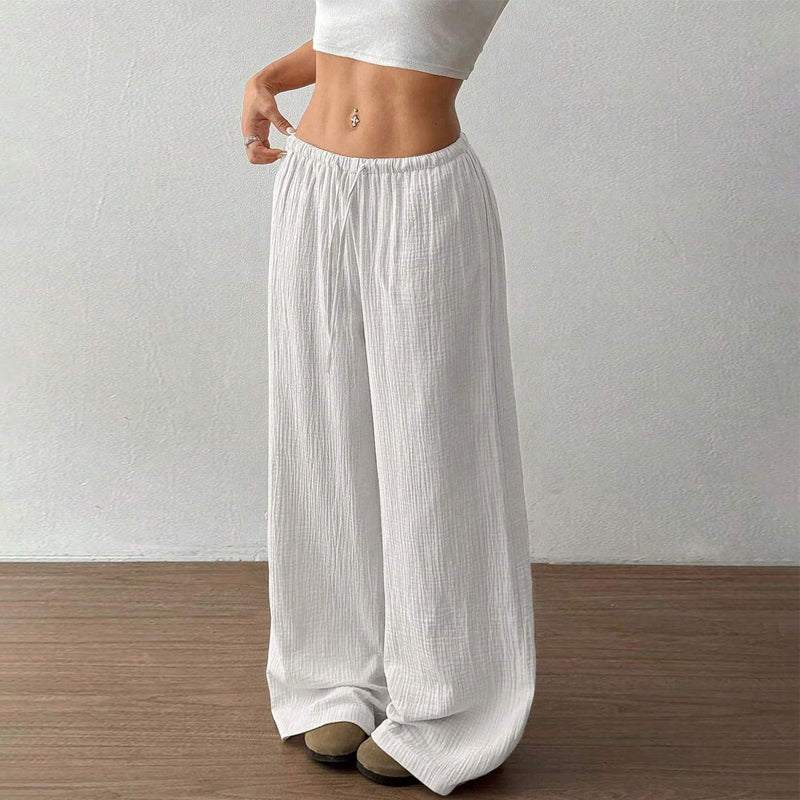Web Based Plus Size Women's Solid Color High-Waisted Wide Leg Pants Drawstring Waist Casual Trousers For Spring And Autumn