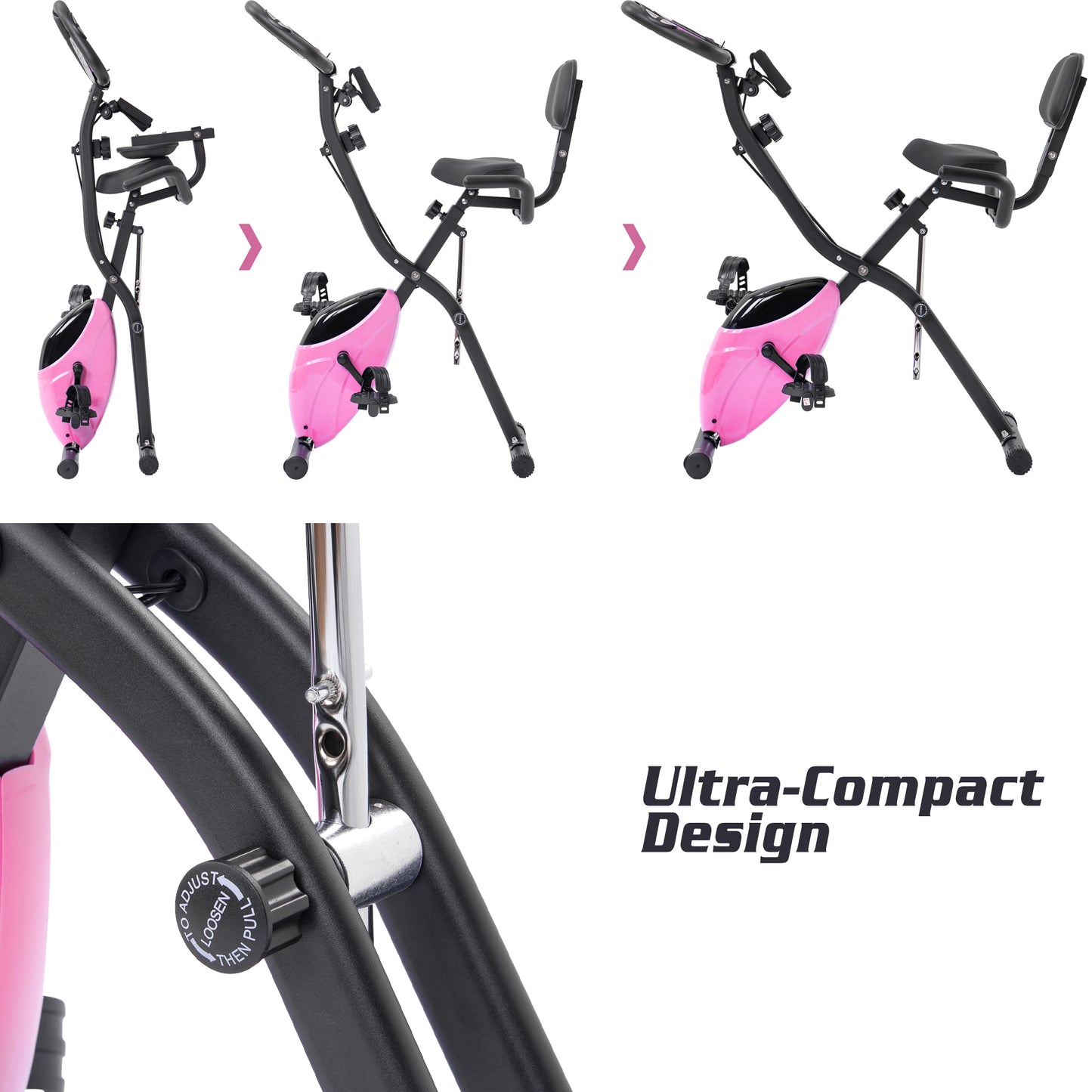Web Based Folding Exercise Bike, Fitness Upright And Recumbent X-Bike With 16-Level Adjustable Resistance, Arm Bands And Backrest