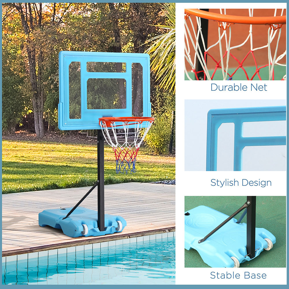 Web Based Poolside Basketball Hoop Stand, 36.5inch-48.5inch Height Adjustable Portable Hoop System With Clear Backboard & Fillable Base For Whole Family, Blue, Black, Red