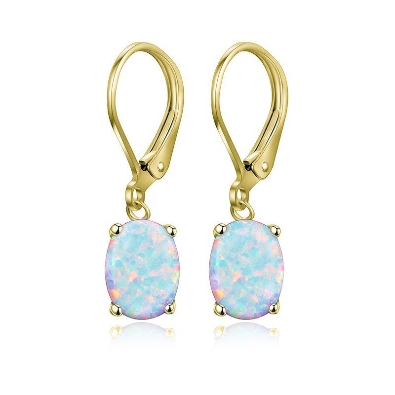 Web Based Four-claw Oval Opal Earrings European And American Ornament