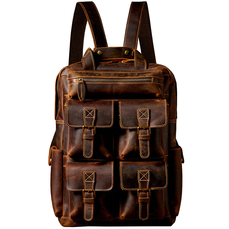 Web Based Men's Large Capacity Retro Outdoor Travel Leather Backpack