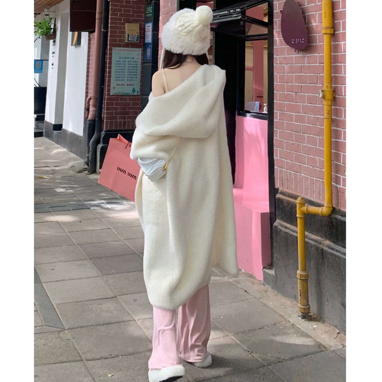 Web Based Hooded Fur Cardigan Coat Women's Spring Clothes, Thick Gentle Long Knitted Coat Handmade Clothing Hand Knit Outfit Of The Day