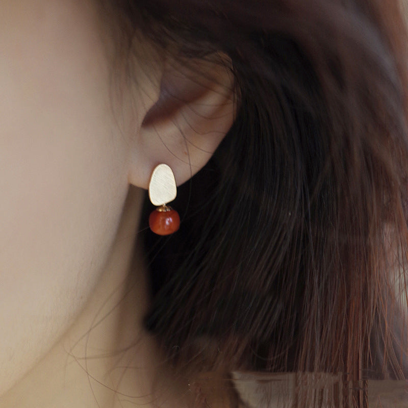 Web Based Benming Full Meat Southern Red Agate Sterling Silver Needle Earrings For Women