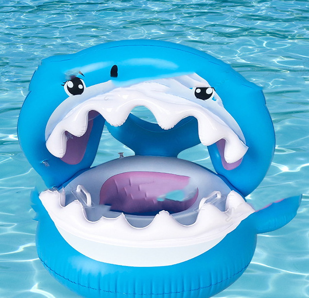 Web Based Inflatable Swimming Ring For Kids With Awning Shark Seat Ring Baby Float For Swimming Pool Toys Seat Removable Water Ring
