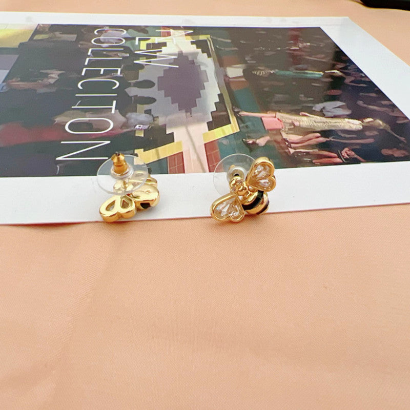 Web Based Delicate 3D Design Zircon Inlaid Drop Glaze Stud Earrings