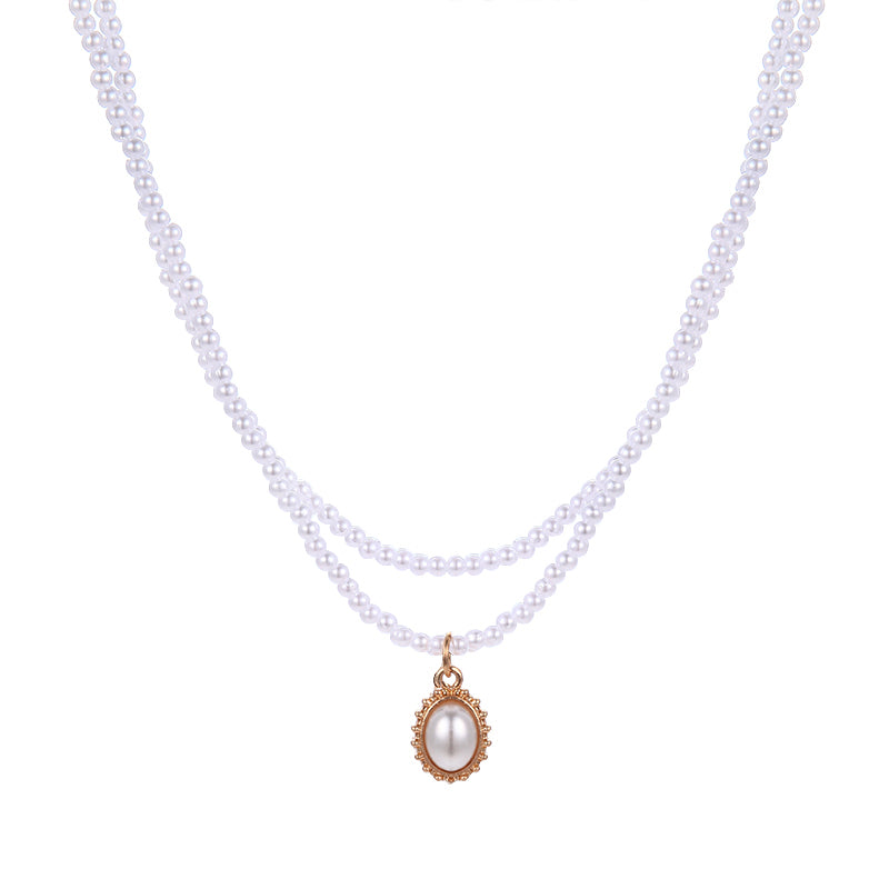 Web Based Retro Double-Layer Pearl Necklace Female Simple Temperament Necklace