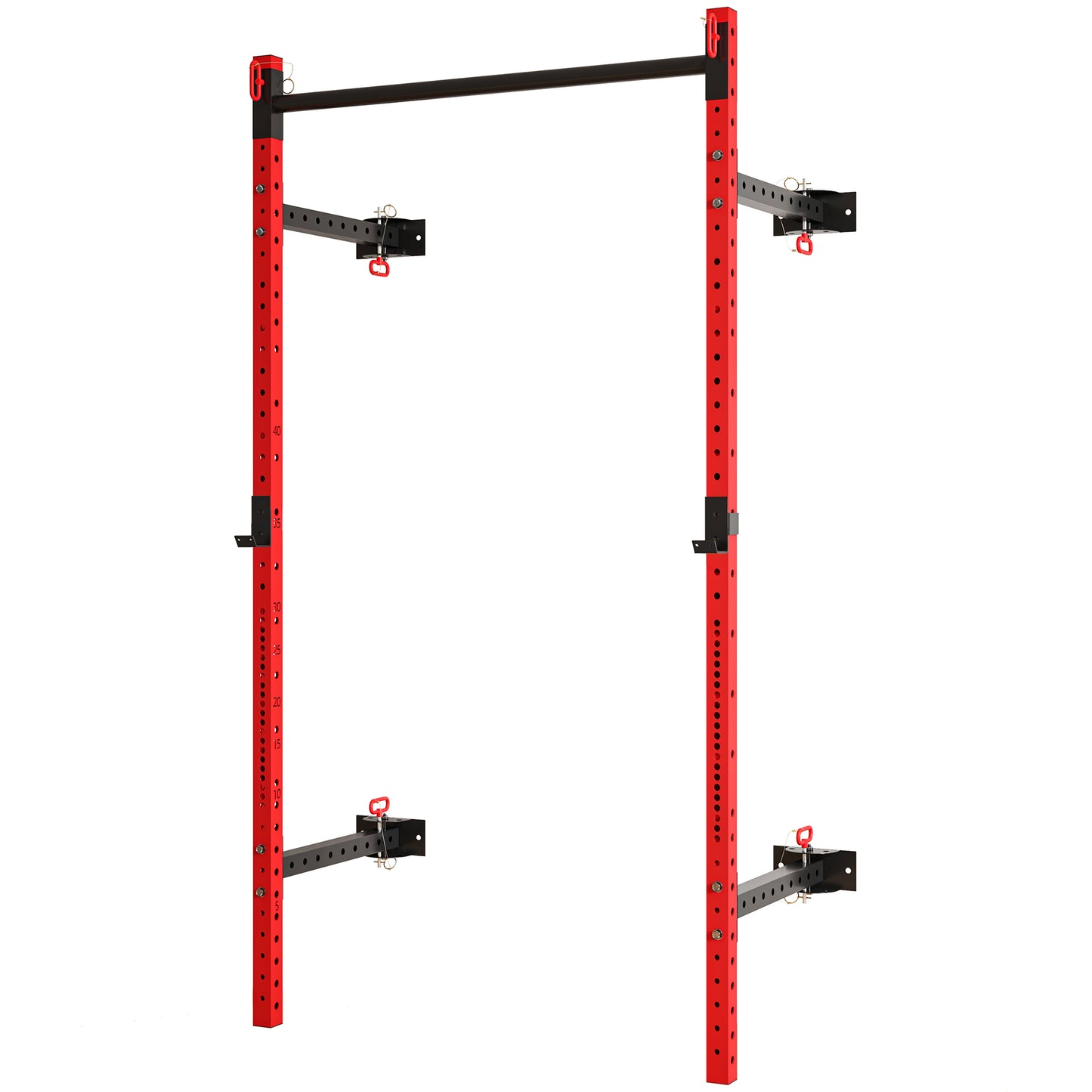 Web Based Folding Squat Rack with Pull Up Bar, Wall Mounted and Adjustable, 1000 Pounds Capacity Power Rack, Red