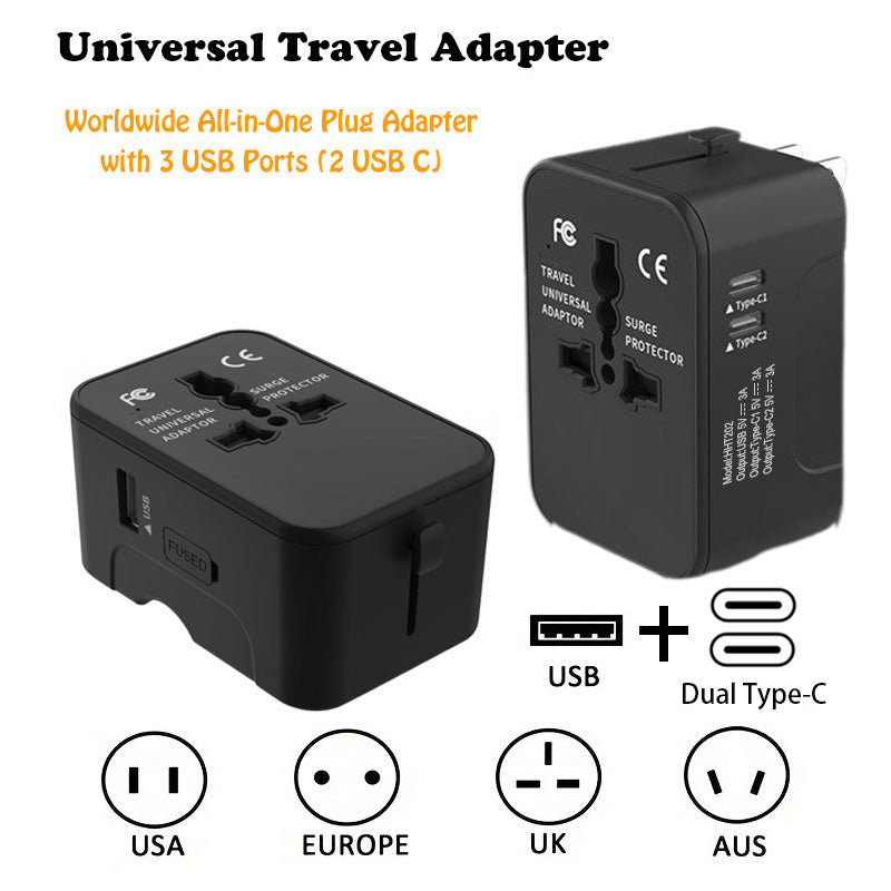 Web Based Travel Adapter Worldwide All In One International Power Adapter Universal Adapter Plug With 2.1A Dual USB Charging Ports For Asia Europe UK AUS And USA