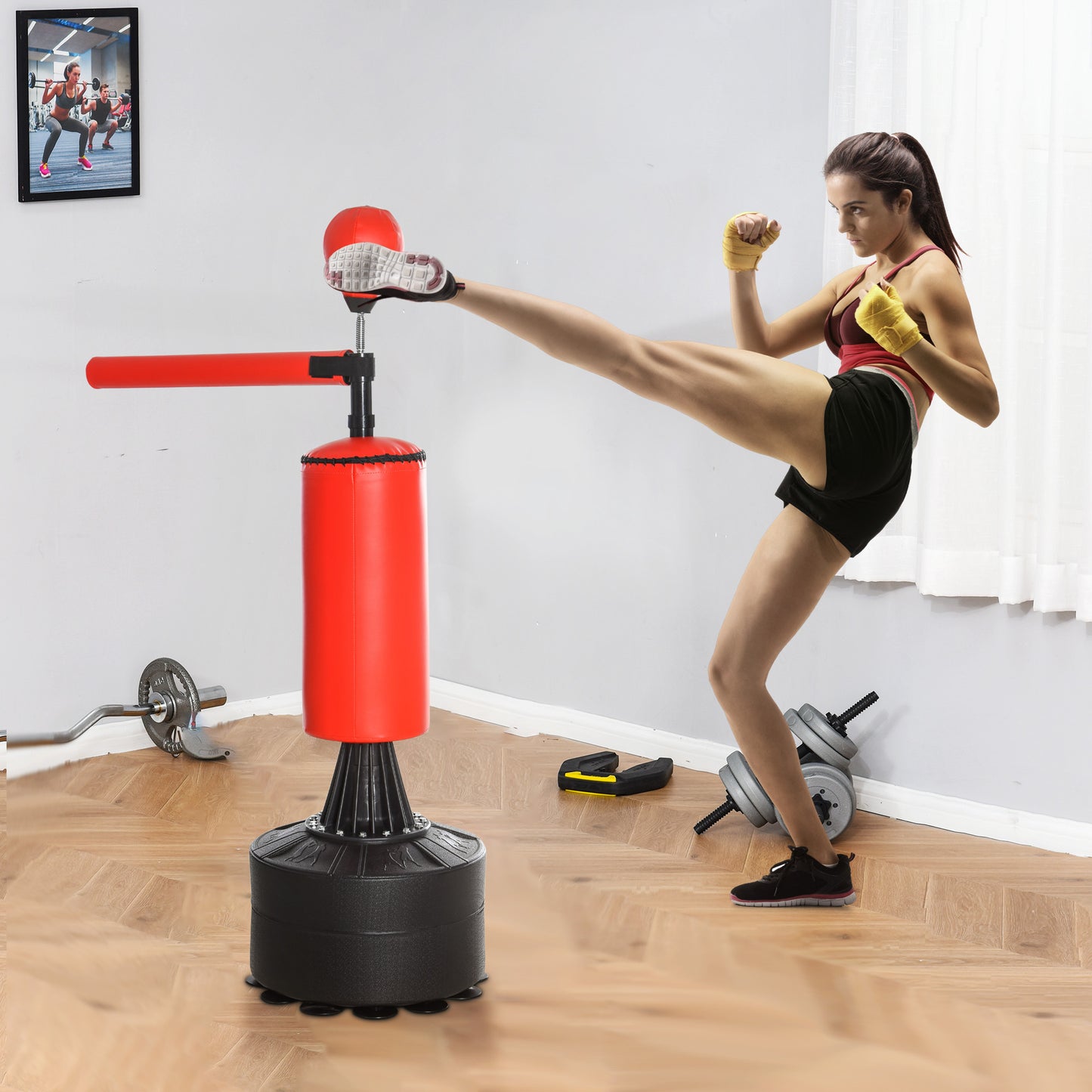 Web Based Boxing Bag, Freestanding Punching Bag with Speed Ball, Rotating Boxing Bar and Gloves, Weighted Base