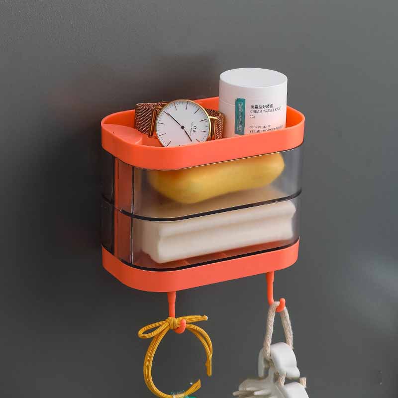 WebBased Bathroom Soap Box Wall-mounted Multi-layer Soap Box Toilet Rotatable Drain Soap Box Multifunctional Toiletry Rack Wall Shelf