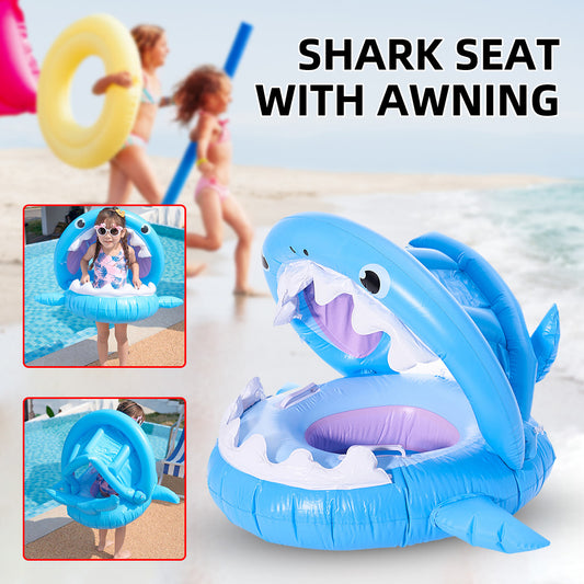 Web Based Inflatable Swimming Ring For Kids With Awning Shark Seat Ring Baby Float For Swimming Pool Toys Seat Removable Water Ring