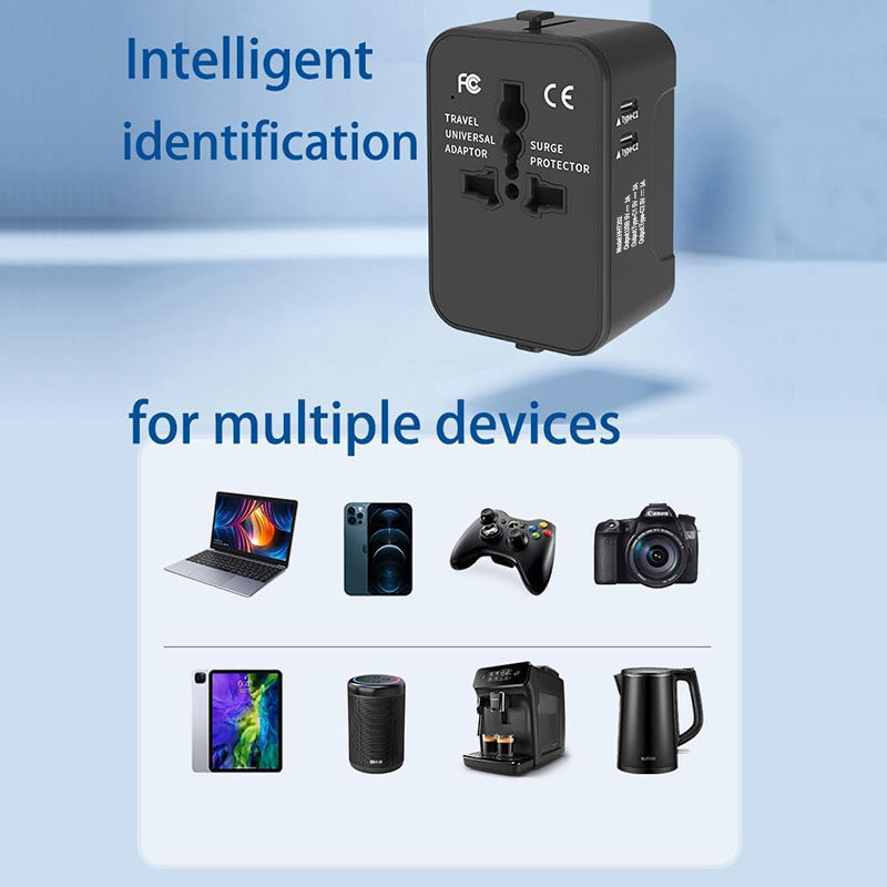 Web Based Travel Adapter Worldwide All In One International Power Adapter Universal Adapter Plug With 2.1A Dual USB Charging Ports For Asia Europe UK AUS And USA