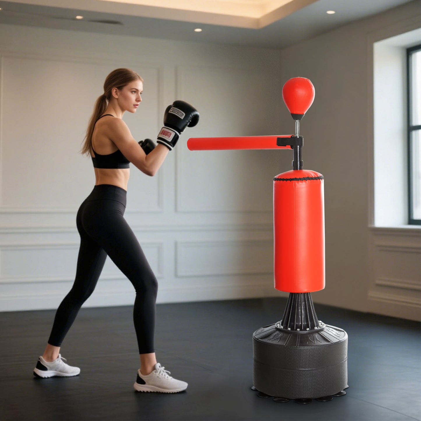 Web Based Boxing Bag, Freestanding Punching Bag with Speed Ball, Rotating Boxing Bar and Gloves, Weighted Base
