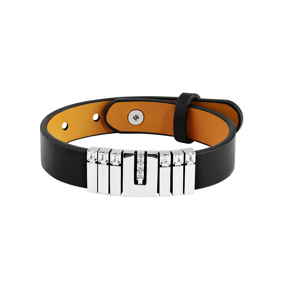 Web Based Vintage Business Leather Simple Punk Men's Lettering Bracelet