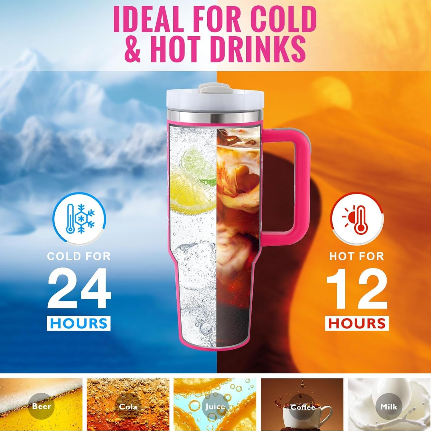 Web Based 40 Oz Tumbler With Handle Straw Insulated, Stainless Steel Spill Proof Vacuum Coffee Cup Tumbler With Lid Tapered Mug Gifts For Valentine Lover Suitable For Car Gym Office Travel