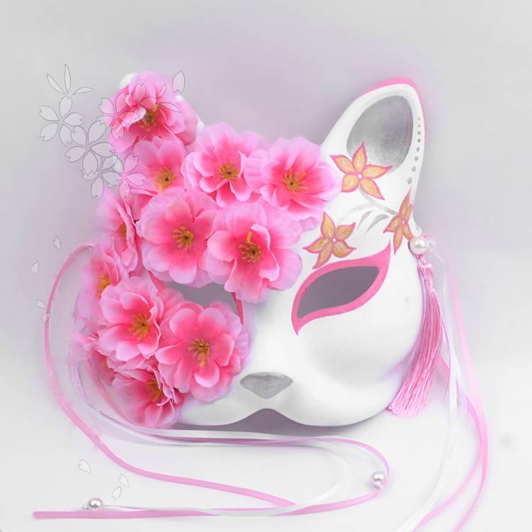 Web Based Custom Antique Hanfu Fox Cat Mask Hand-painted Anime