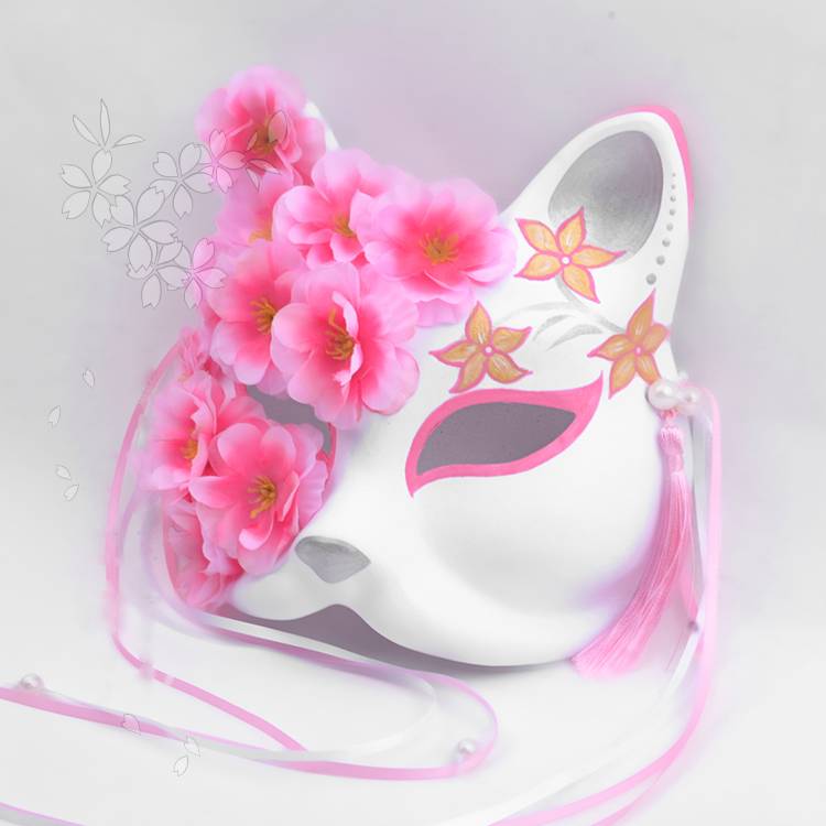Web Based Custom Antique Hanfu Fox Cat Mask Hand-painted Anime