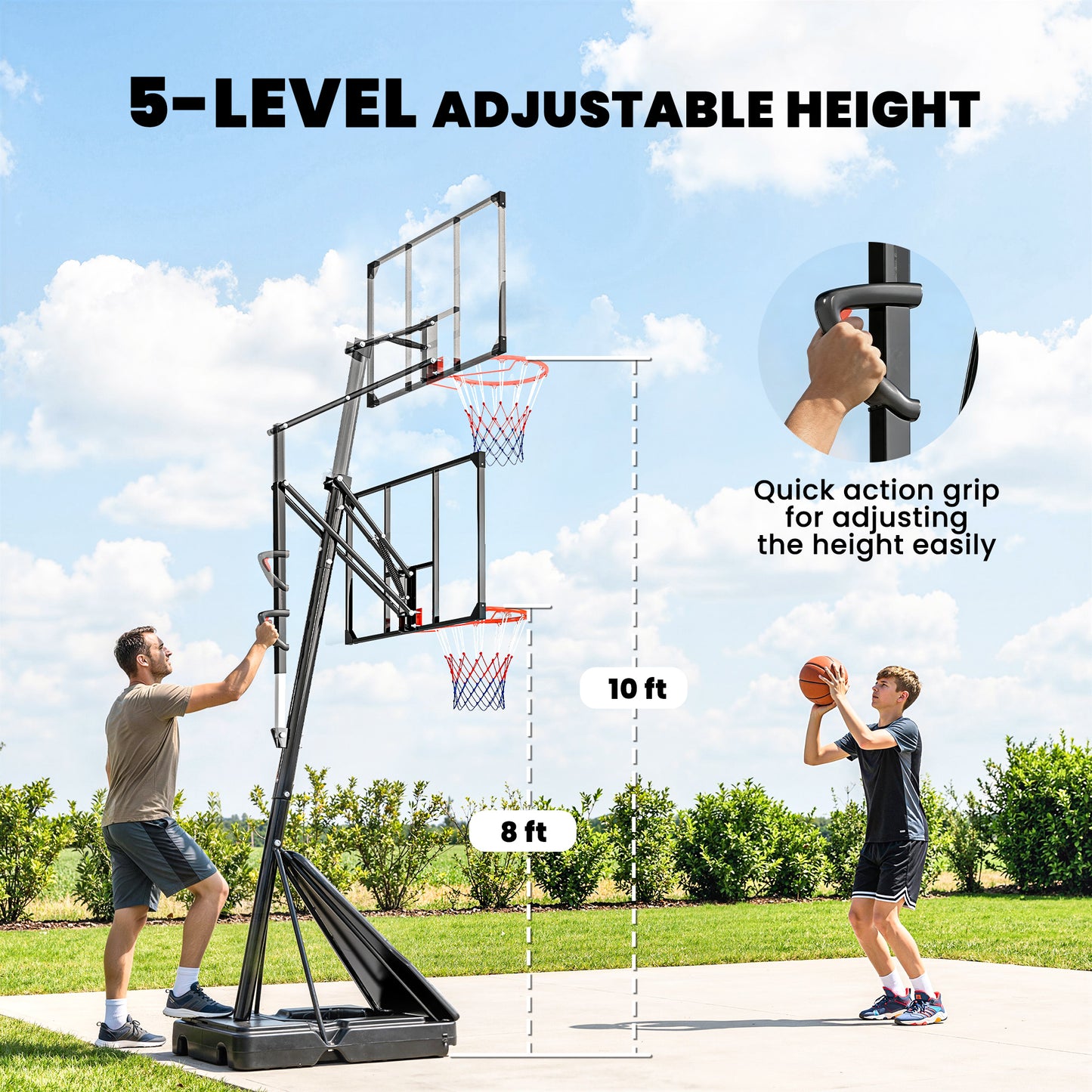 Web Based Portable Basketball Hoop Outdoor, 8-10ft Adjustable Basketball Goal, 47 Inch Shatterproof Backboard, Action Grip