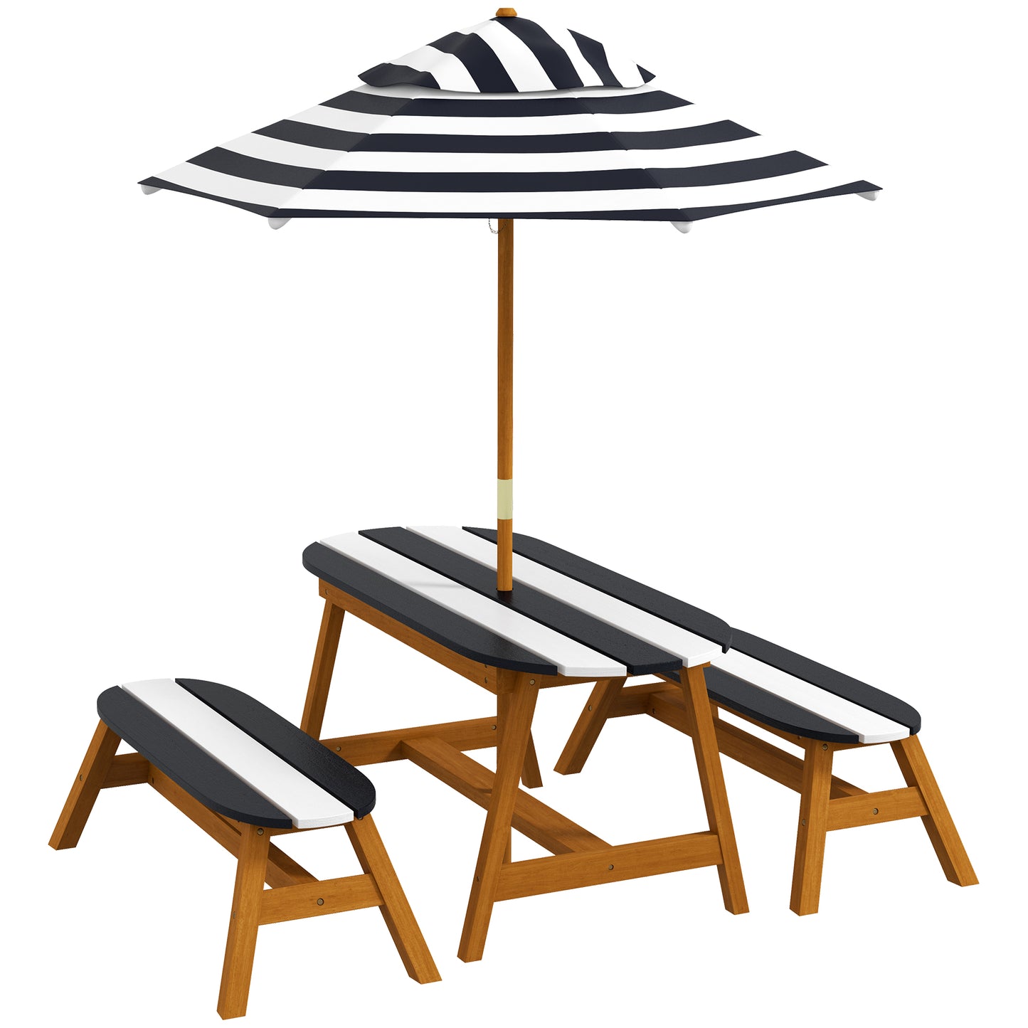 Web Based Kids Table and Chair Set Wooden Kids Outdoor Table Set with Removable Umbrella for 4 Kids Ages 3-8 Years Old