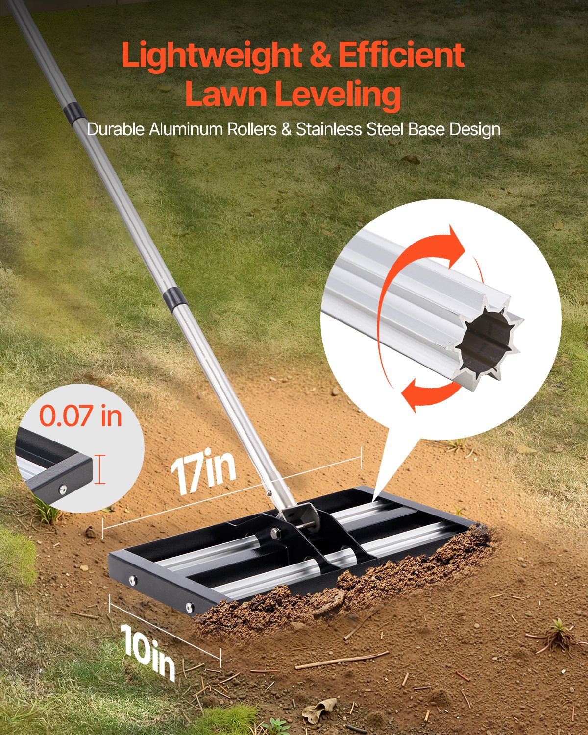 Web Based 17x10in Lawn Leveling Rake With 63.4 In Adjustable Handle For Yard Heavy Duty