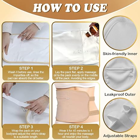 Web Based Castor Oil Pack Wrap Set, Adjustable Reusable Organic Castor Oil Pack Kit, Castor Oil Packs For Liver Detox With Elastic Strap Cotton Machine Washable Anti Oil Leak