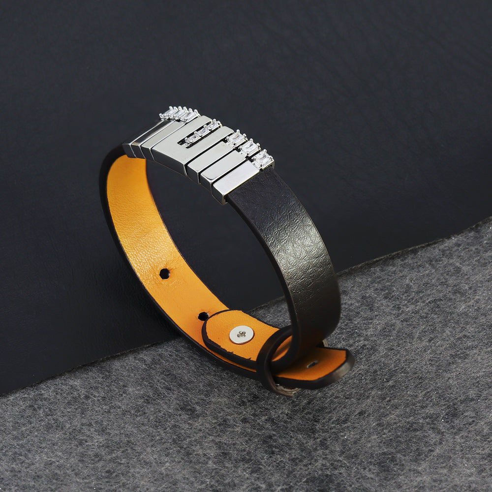 Web Based Vintage Business Leather Simple Punk Men's Lettering Bracelet