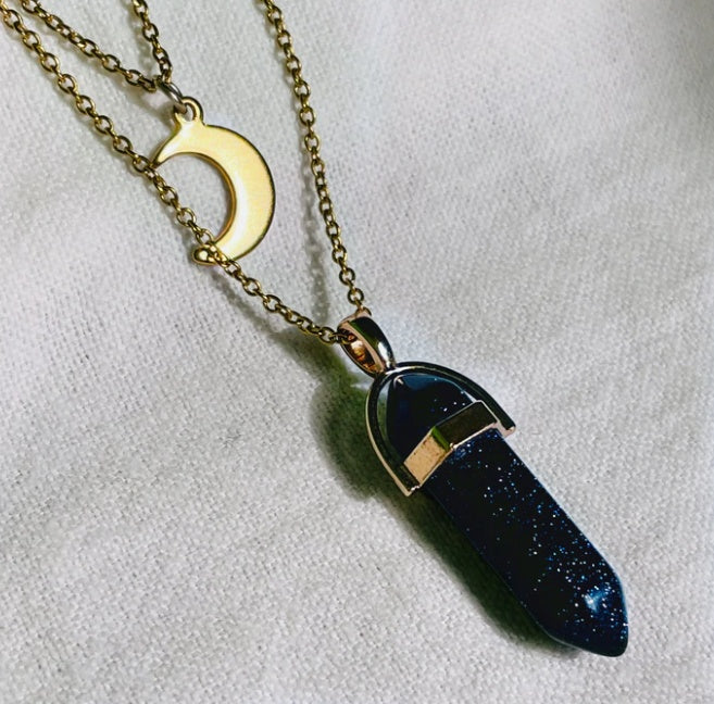 Web Based Moon Hexagonal Column Pendant