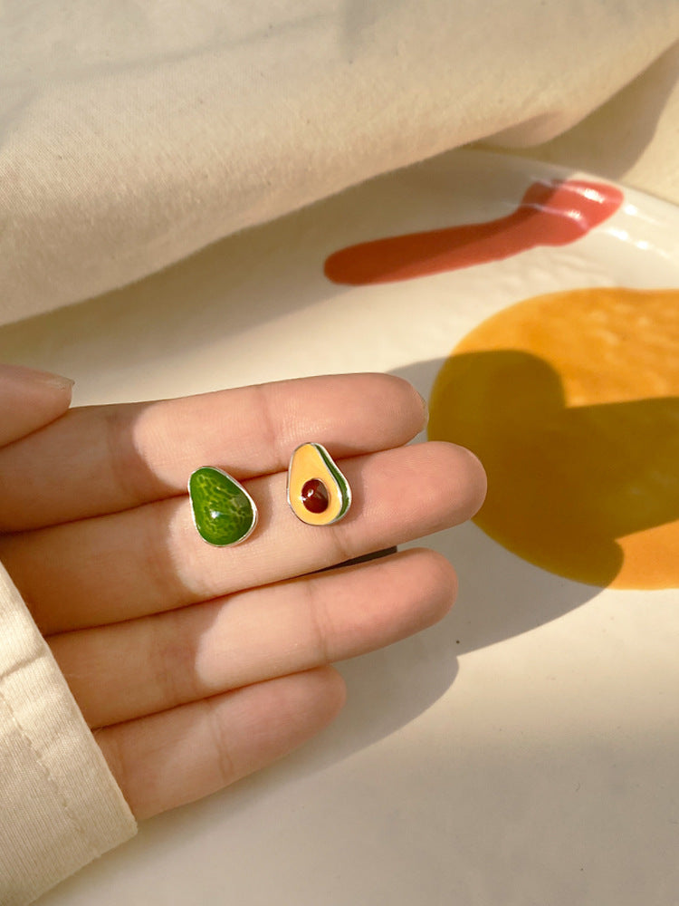 Web Based Avocado Handmade Drip Oil Cute Green Fruit Stud Earrings