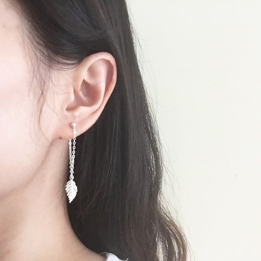 Web Based Fashion Long Leaf Back Earrings
