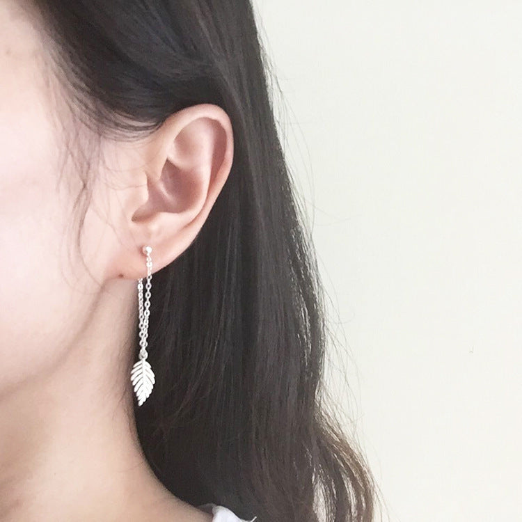 Web Based Fashion Long Leaf Back Earrings