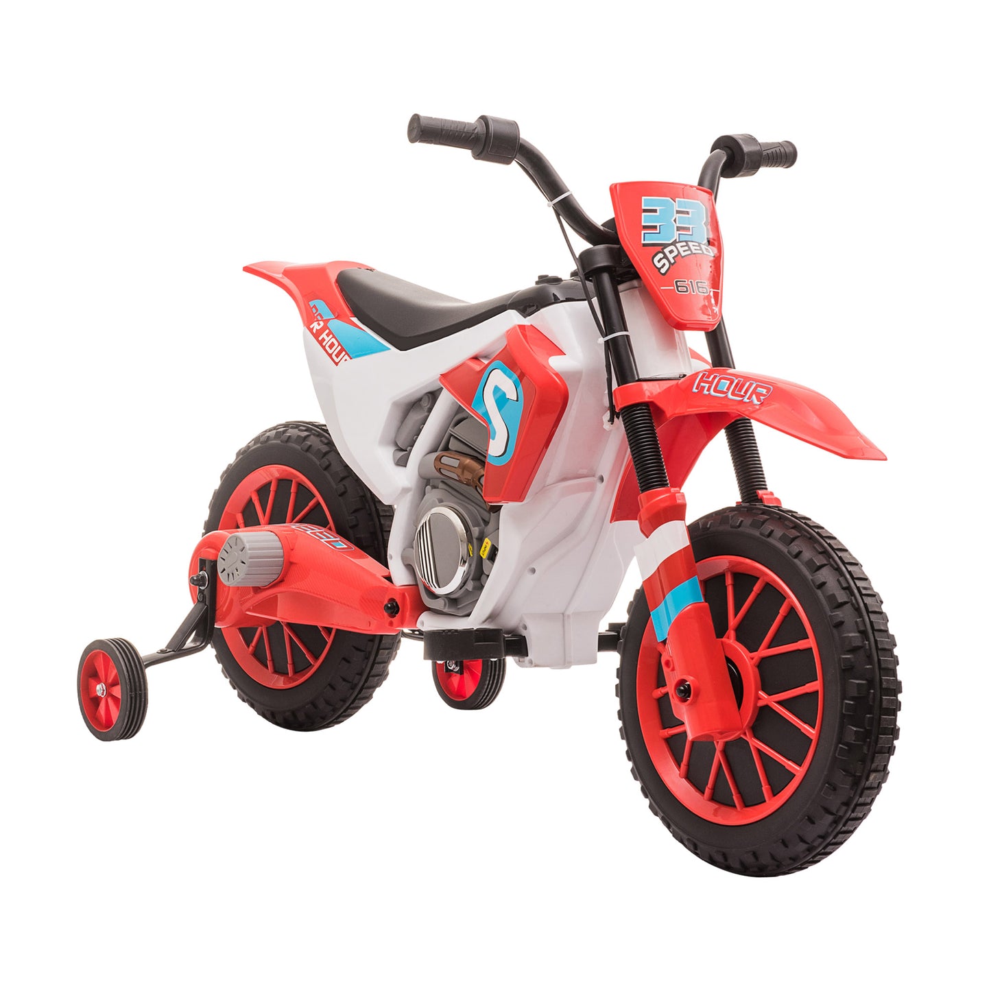Web Based 12V Electric Kids Ride On Dirt Bike Motorcycle Toy w/ Training Wheels, Red