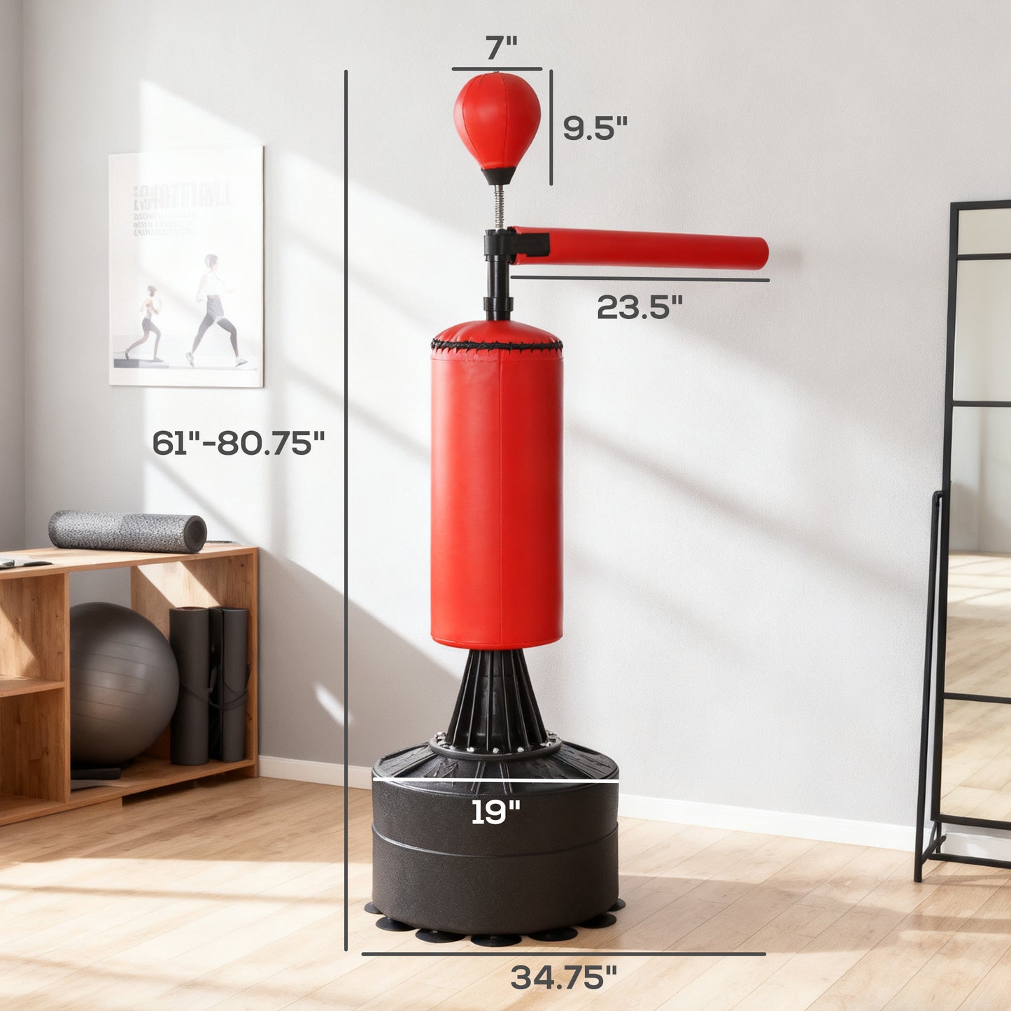 Web Based Boxing Bag, Freestanding Punching Bag with Speed Ball, Rotating Boxing Bar and Gloves, Weighted Base