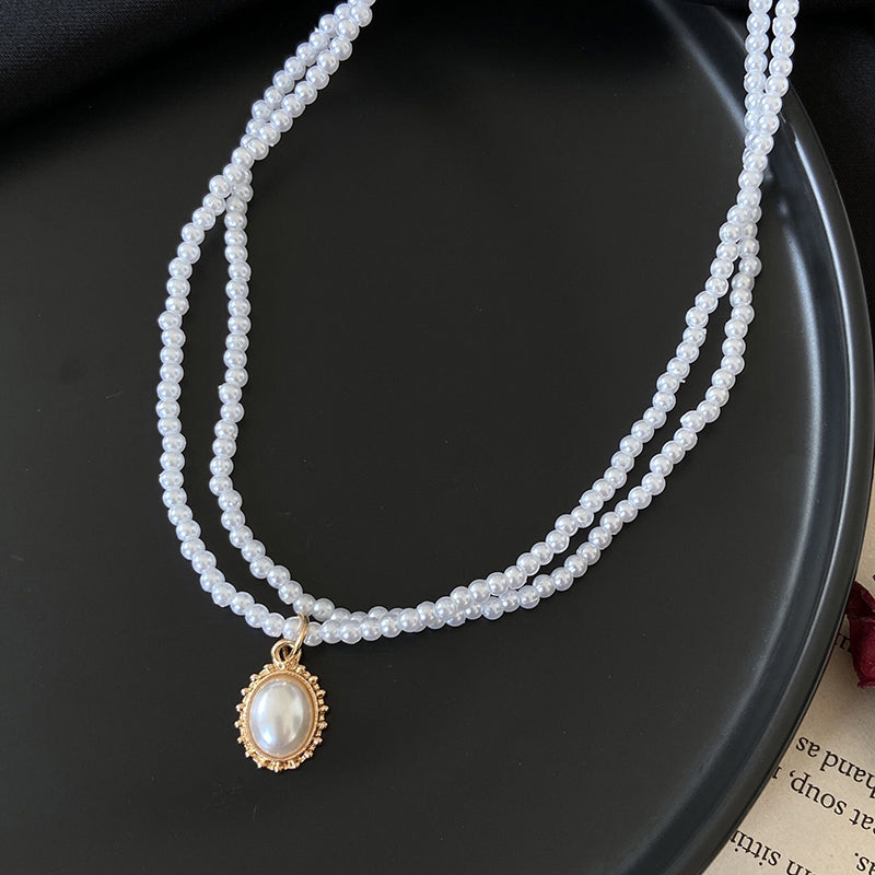 Web Based Retro Double-Layer Pearl Necklace Female Simple Temperament Necklace