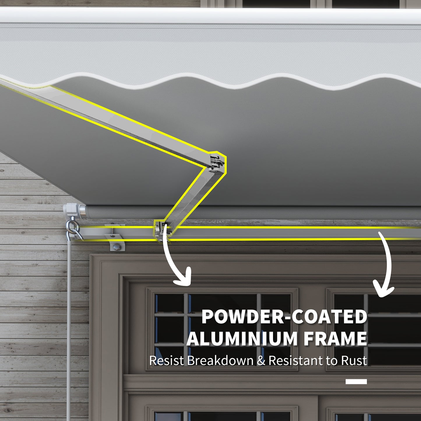 Web Based 12' x 8' Retractable Awning Patio Awnings Sun Shade Shelter with Manual Crank Handle, 280g/m² UV & Water-Resistant Fabric and Aluminum Frame for Deck, Balcony, Yard, Light gray