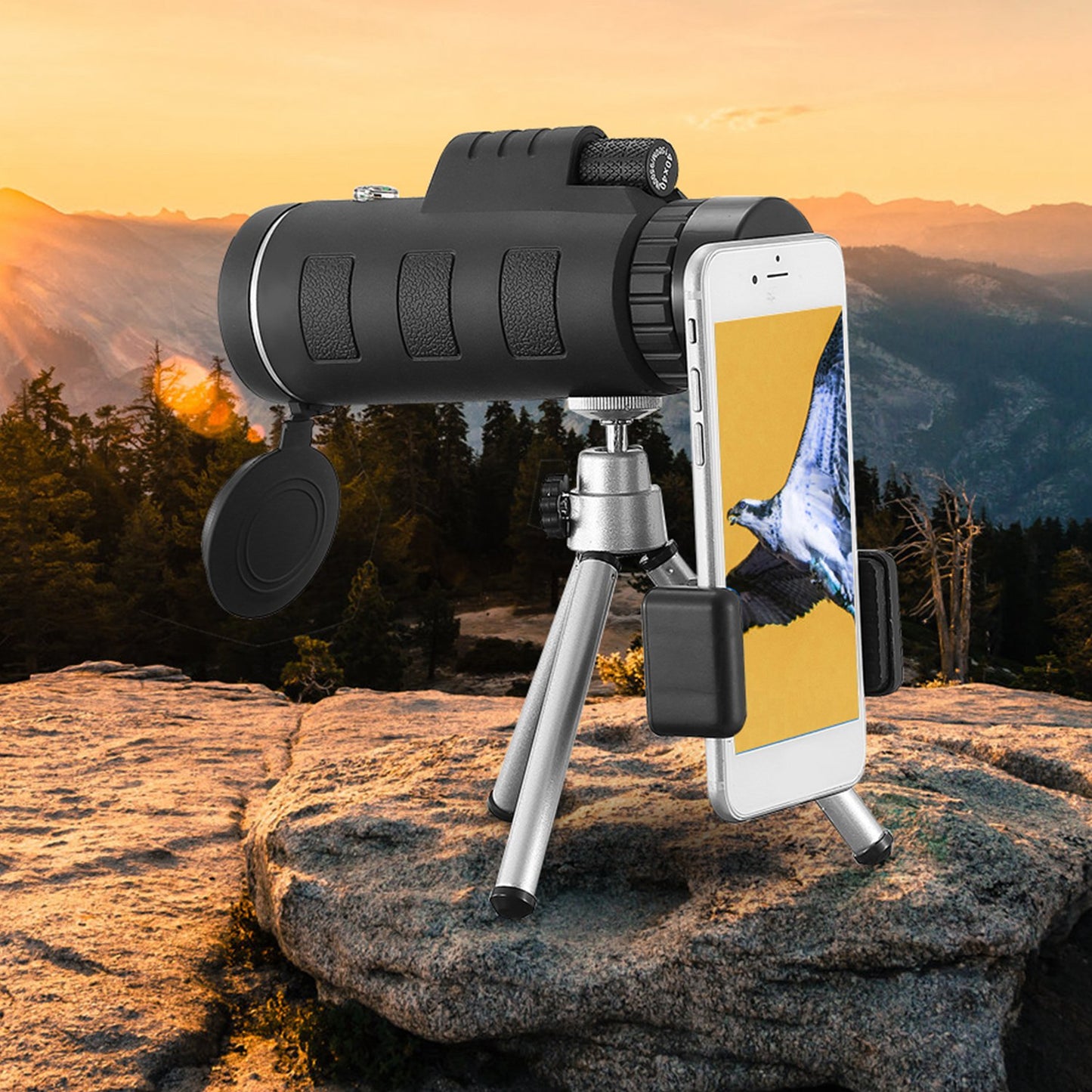 Web Based 1Pc 40 Plus 40 HD Optical Monocular Telescope With FMC Lens Low Light Vision Scope Phone Holder Tripod Compass For Bird Watching Hunting Camping Hiking Sport Event
