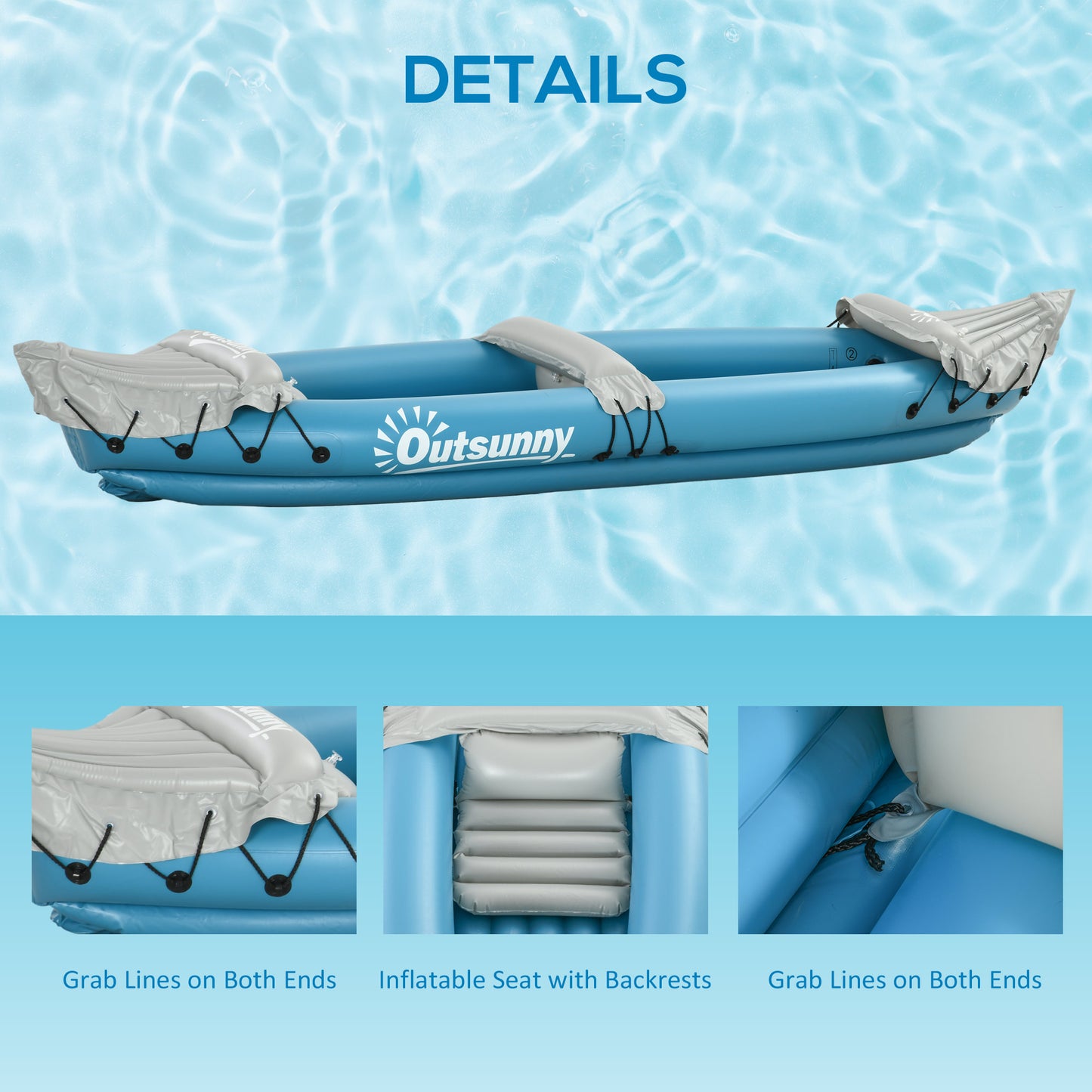 Web Based  Kayak, 2 Person Inflatable Kayak, Includes Paddles, Aluminum Oars, Repair Kit, Portable Tandem Blow Up Boat, Blue