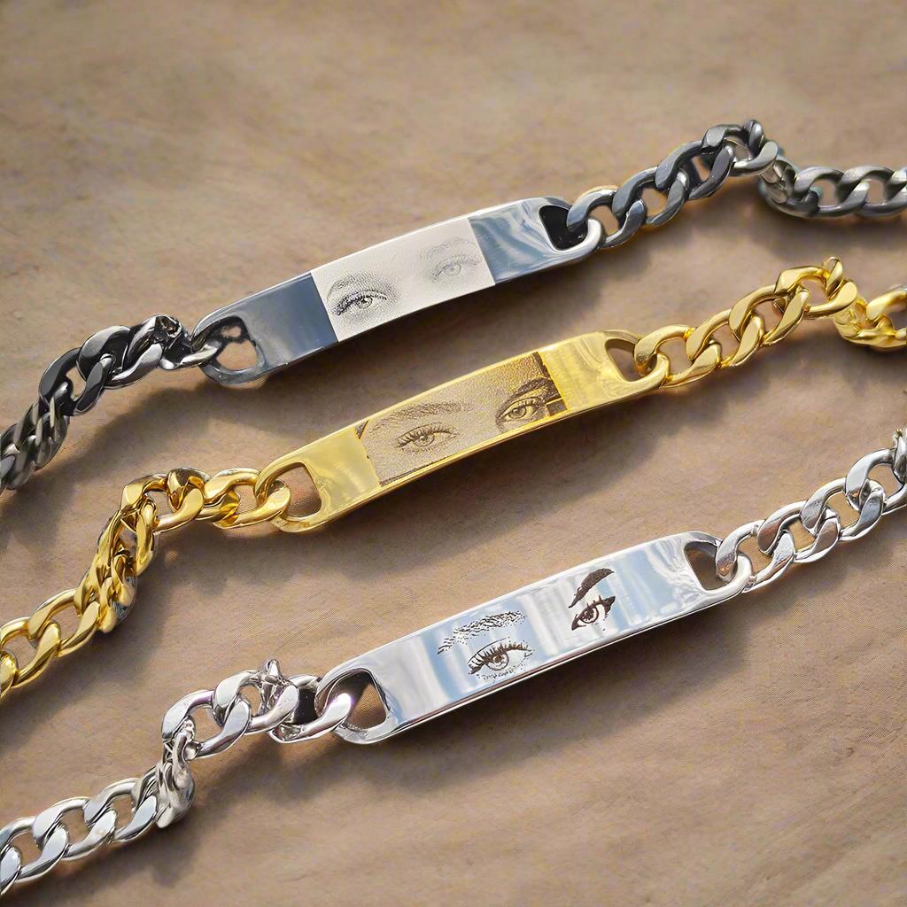 Web Based Personalized Human Eye Bracelet DIY Laser Engraved Stainless Steel Couple Bracelet Engraved Portrait Bracelet