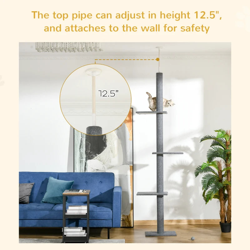 Web Based PawHut Floor-to-Ceiling Cat Tree Cat Climbing Tower With Sisal-Covered Scratching Posts Natural Cat Tree Activity Center For Kittens Cat Tower Furniture, Grey