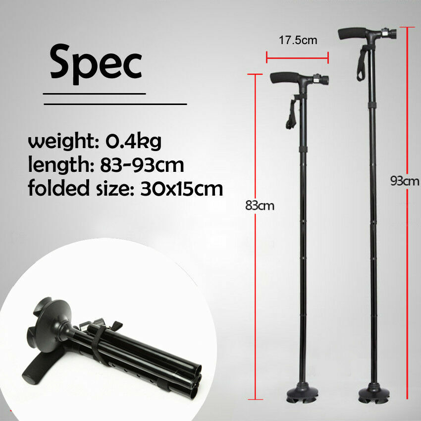 Eeb Based Folding LCD Walking Stick Cane With Flashlight For Senior Aluminium Travel Hiking Cane Trekking Pole Crutch Handle Strap 5 Gears