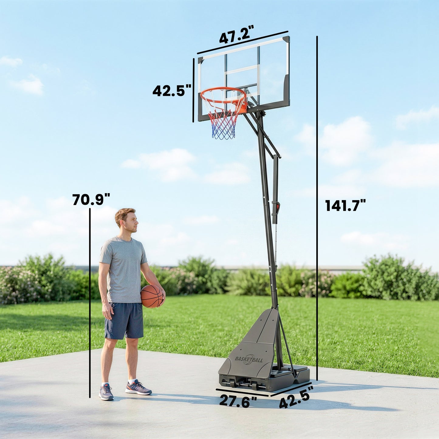 Web Based Portable Basketball Hoop Outdoor, 8-10ft Adjustable Basketball Goal, 47 Inch Shatterproof Backboard, Action Grip