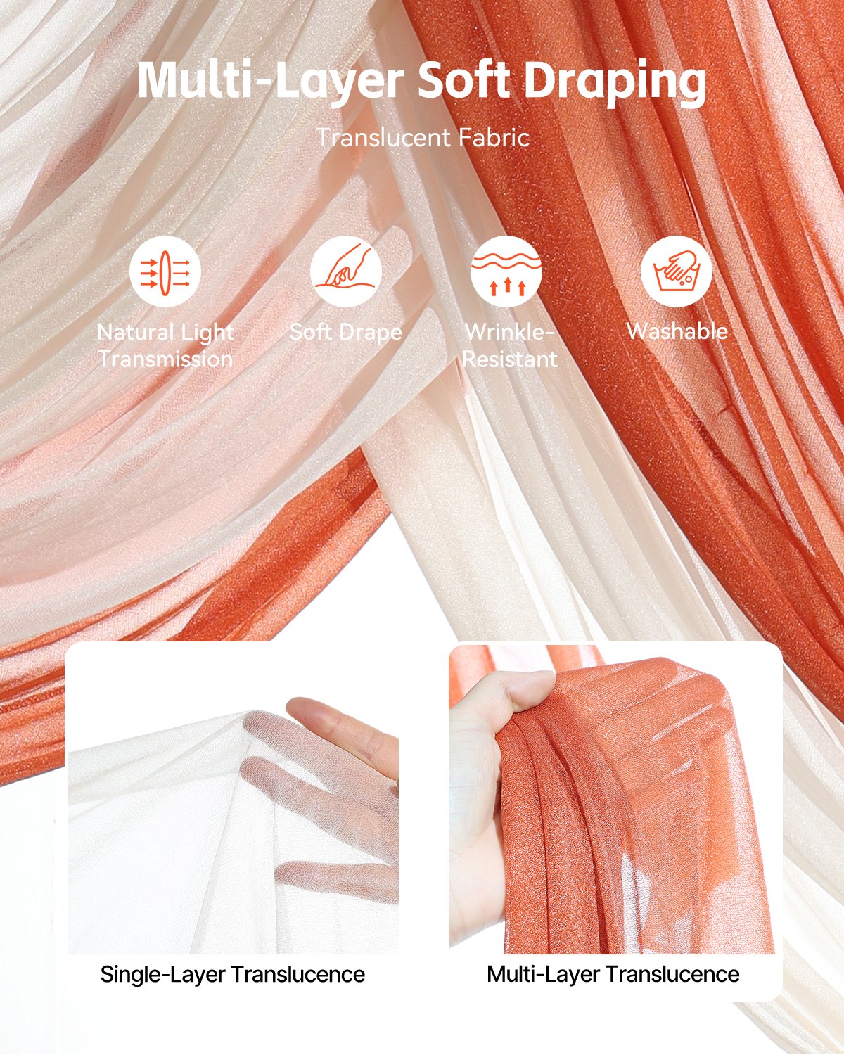 Web Based Artificial Wedding Arch Flowers Kit (Pack Of 5) With 33Ft Wedding Arch Draping Fabric,Arch Flowers For Wedding Ceremony And Reception Backdrop Wedding Decoration (Orange)