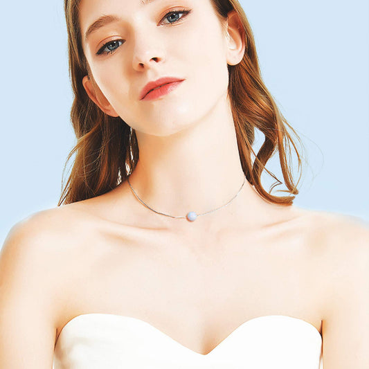 Web Bsed Women's Opal Ball Necklace Jewelry White