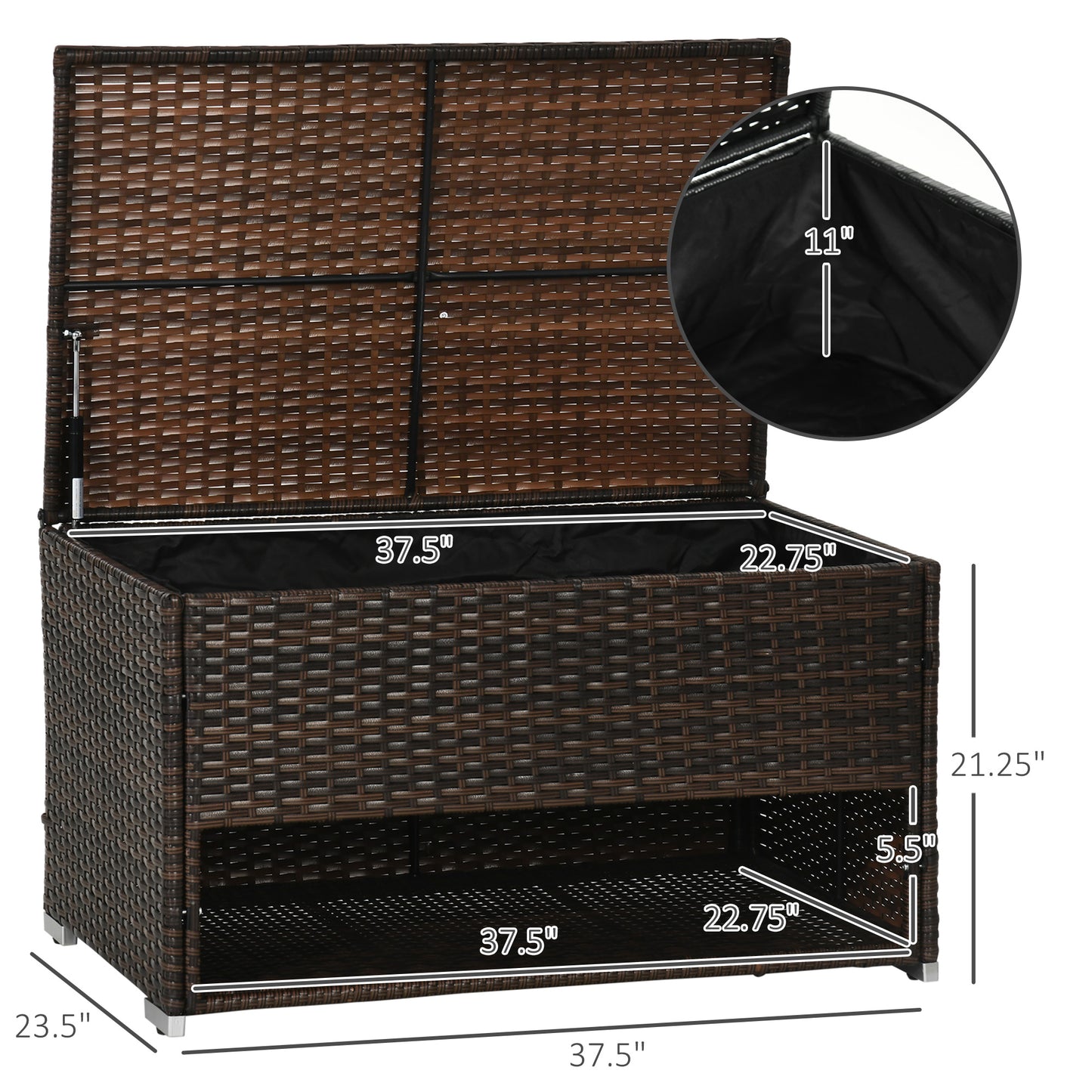 Web Based Outdoor Deck Box & Shoe Storage, PE Rattan Wicker Towel Rack with Liner for Indoor, Outdoor, Patio Furniture Cushions, Pool, Garden Tools, Brown