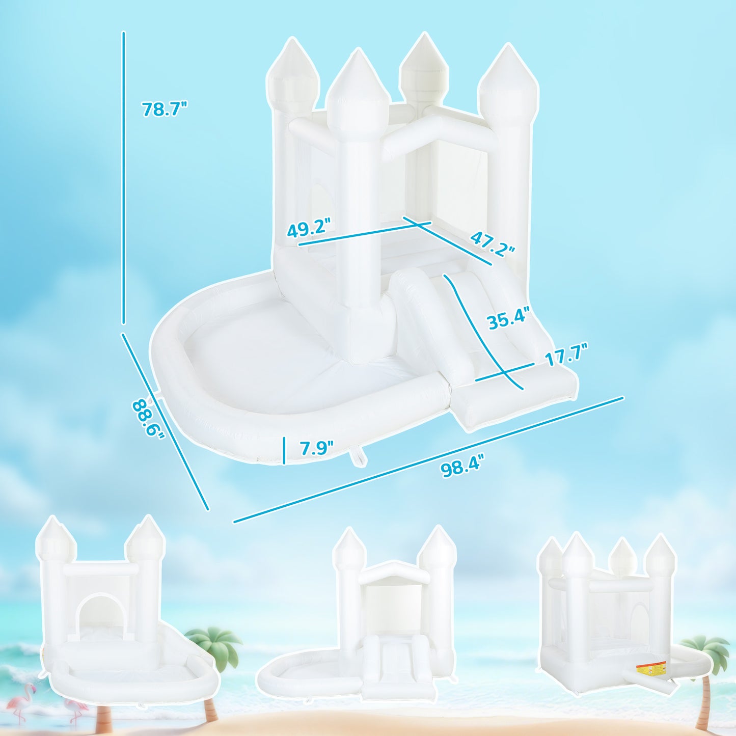 Web Based Inflatable Bounce House, 3-in-1 White Castle Bouncy House with Slide, Ball Pit and 370W Blower for Kids Ages 3-8, White
