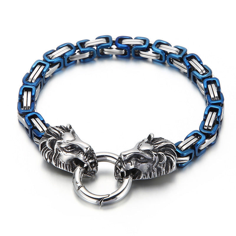 Web Based Domineering Lion Head King Chain Titanium Steel Men's Bracelet