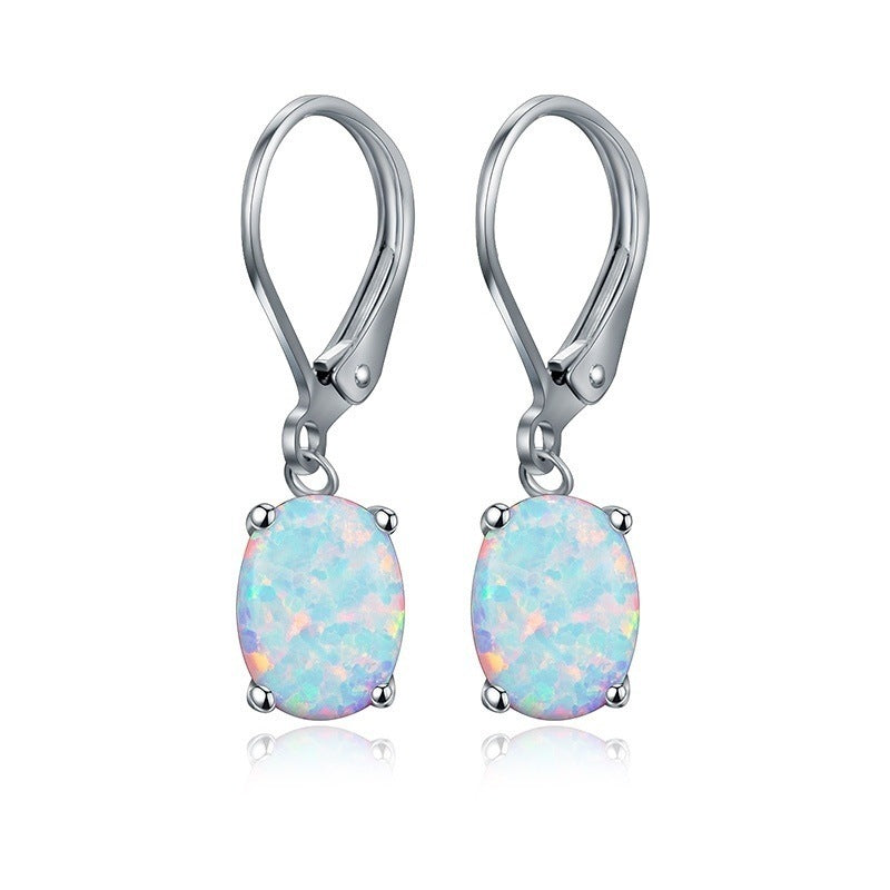 Web Based Four-claw Oval Opal Earrings European And American Ornament