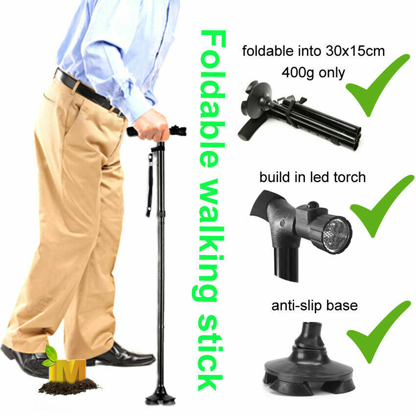 Eeb Based Folding LCD Walking Stick Cane With Flashlight For Senior Aluminium Travel Hiking Cane Trekking Pole Crutch Handle Strap 5 Gears