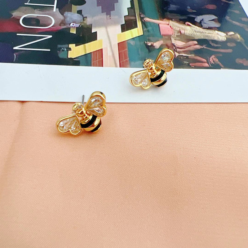Web Based Delicate 3D Design Zircon Inlaid Drop Glaze Stud Earrings